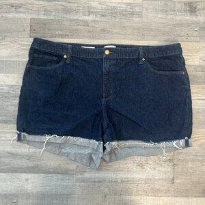 Universal Thread Vintage Midi Dark Wash Denim Shorts Size 26W Raw Edge D19